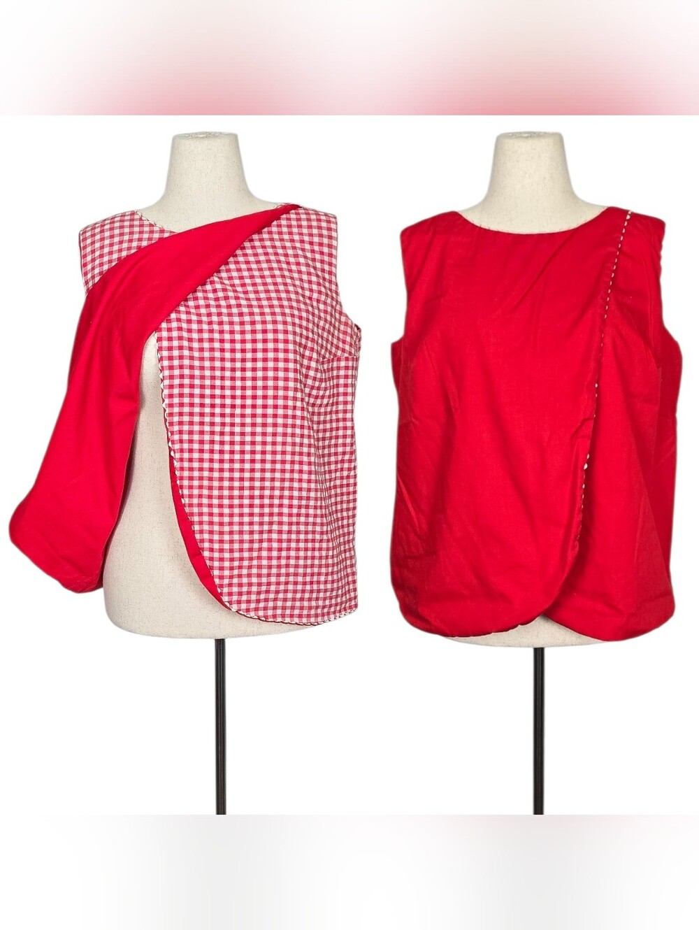 1950s Maternity Top 50s Vintage Nursing Smock Red White Gingham Pregnant Mother